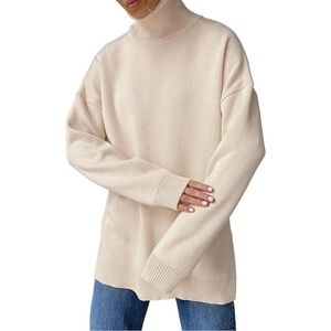 NEW Cream Turtleneck Oversized Sweater, XS/S/M